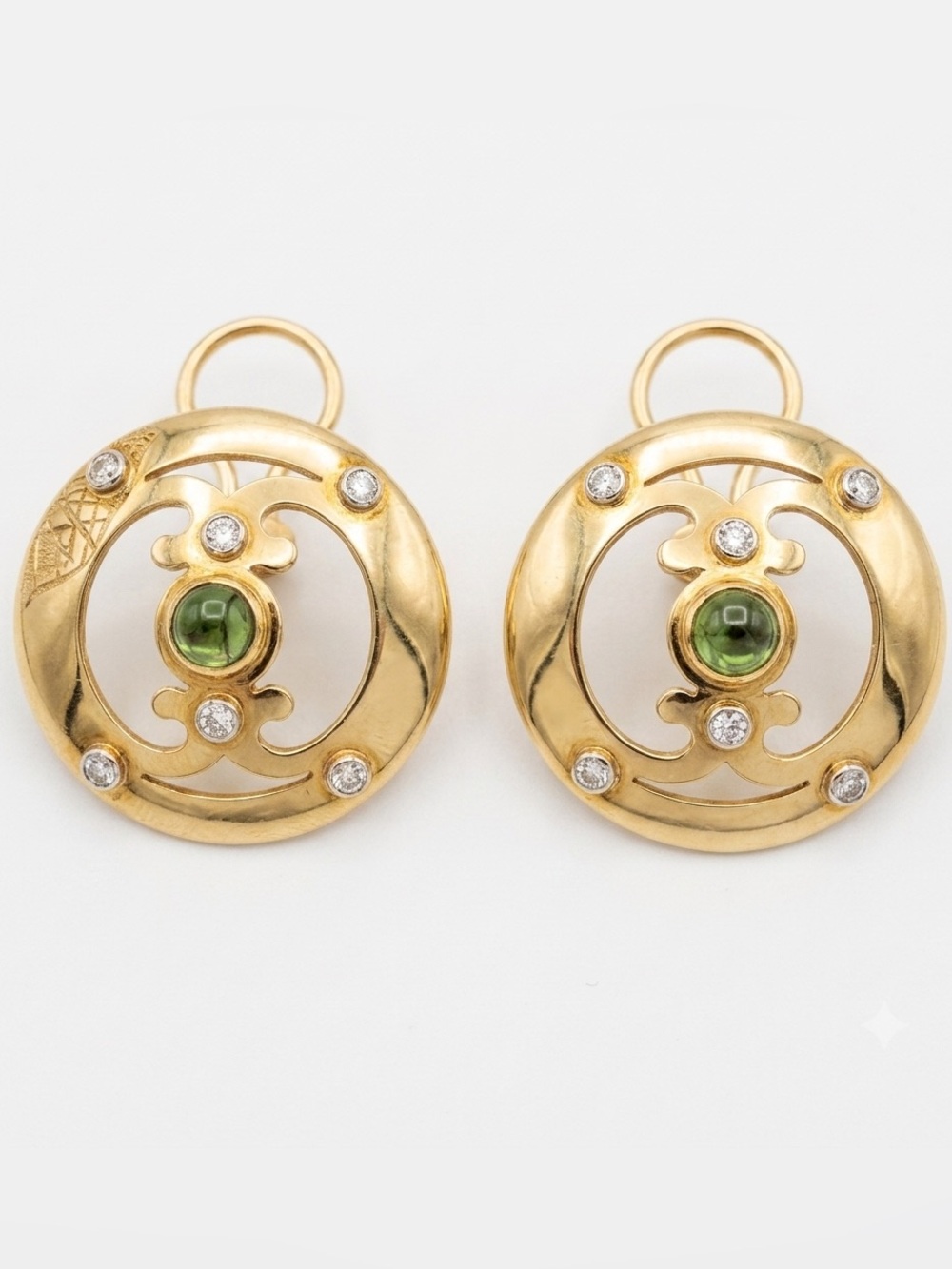 18k Circle Clip-On Earrings with Tourmaline and Diamond Accents X9